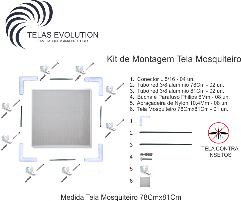 Tela mosquiteiro branca de 78 cm por 81 cm em alumínio e fibra de vidro, ideal para janelas.