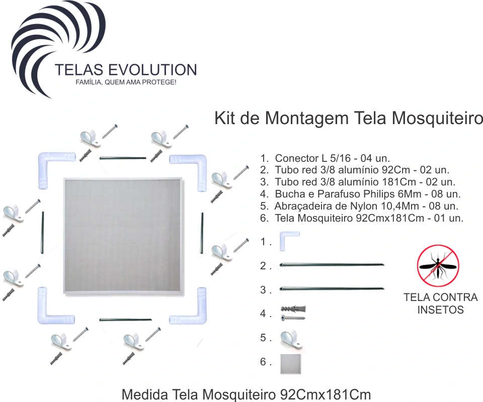 Tela mosquiteiro branca 92x181 cm para porta, feita em alumínio e tela de fibra de vidro resistente.